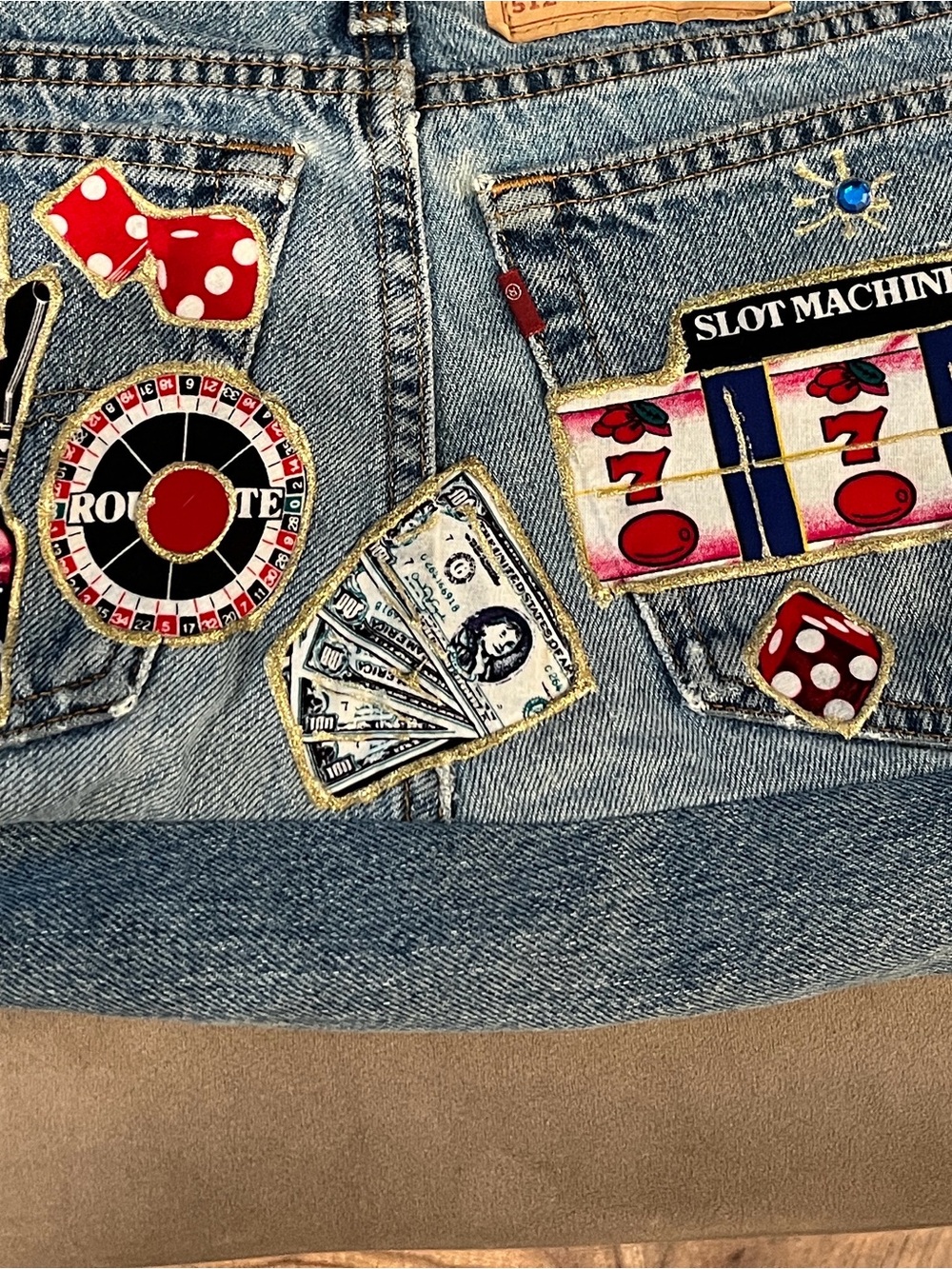 Levi's Blue Denim Tote with Red & Gold Casino Patches